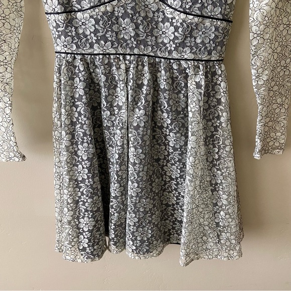 NEW ASOS Lace Overlay Black Piping Fit & Flare Dress 2 - Picture 4 of 7